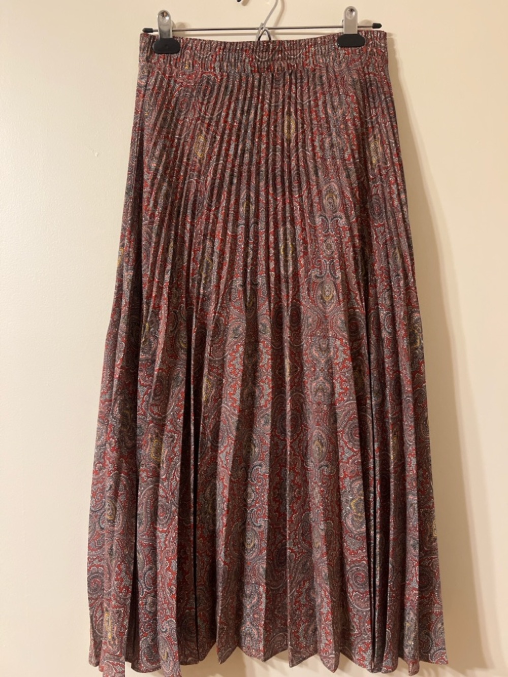 Max Studio Paisley Pleated Midi Skirt Lined Elastic Waist Boho